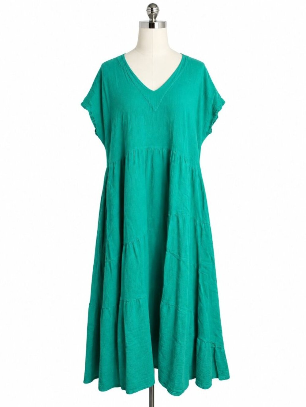 Oh My Gauze Maxi Dress L XL Teal Cotton Gauze Tiered Size 2 L/XL Lagenlook